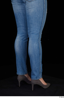 Serina Gomez blue jeans calf casual dressed grey high heels…